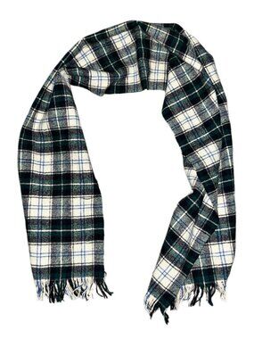 100% Virgin Wool Vintage Men's Black & White Plaid Pendleton Scarf 12" Wide